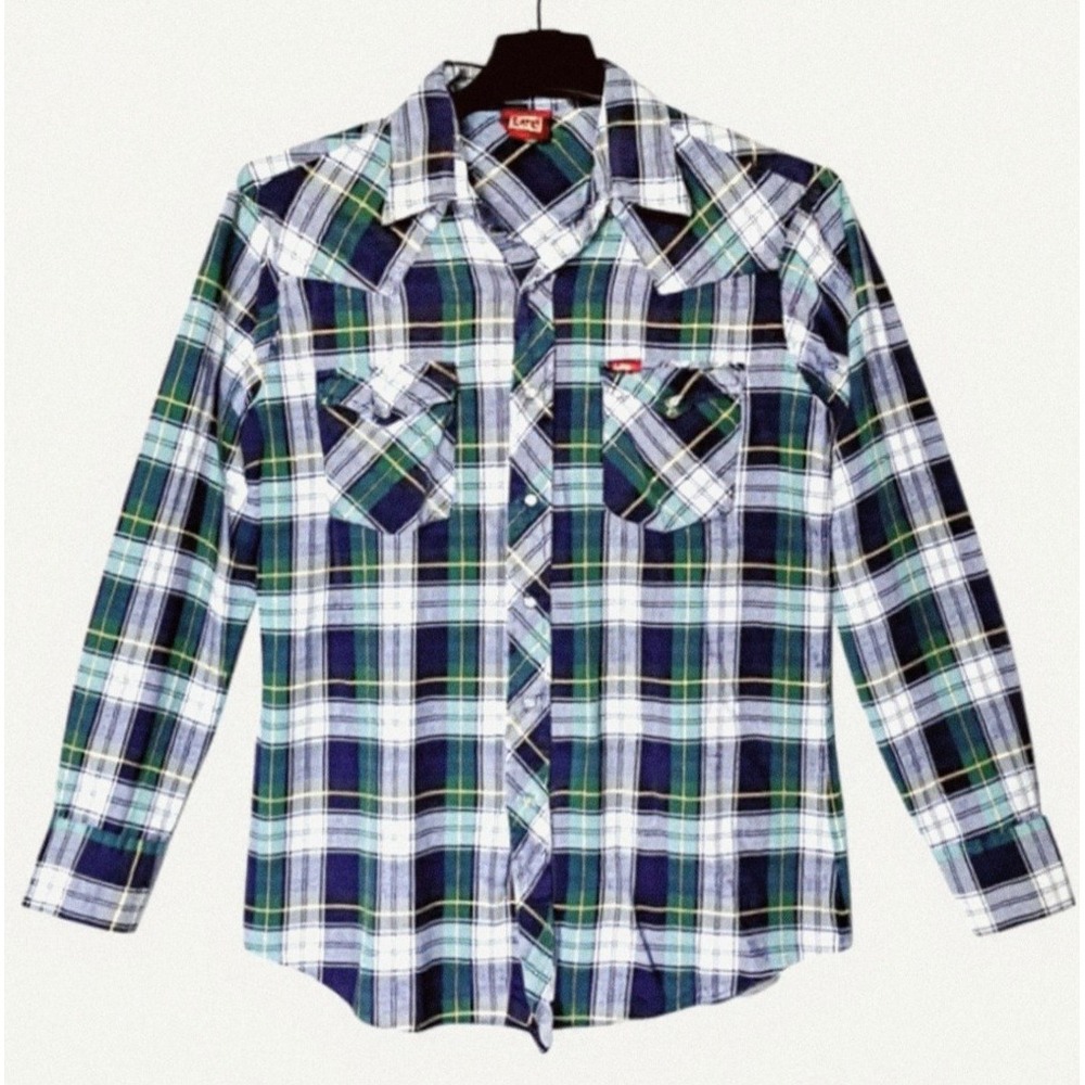 Vintage Lee‎ Shirt Men's Large Multicolor Plaid Flannel Western Pearl Snap